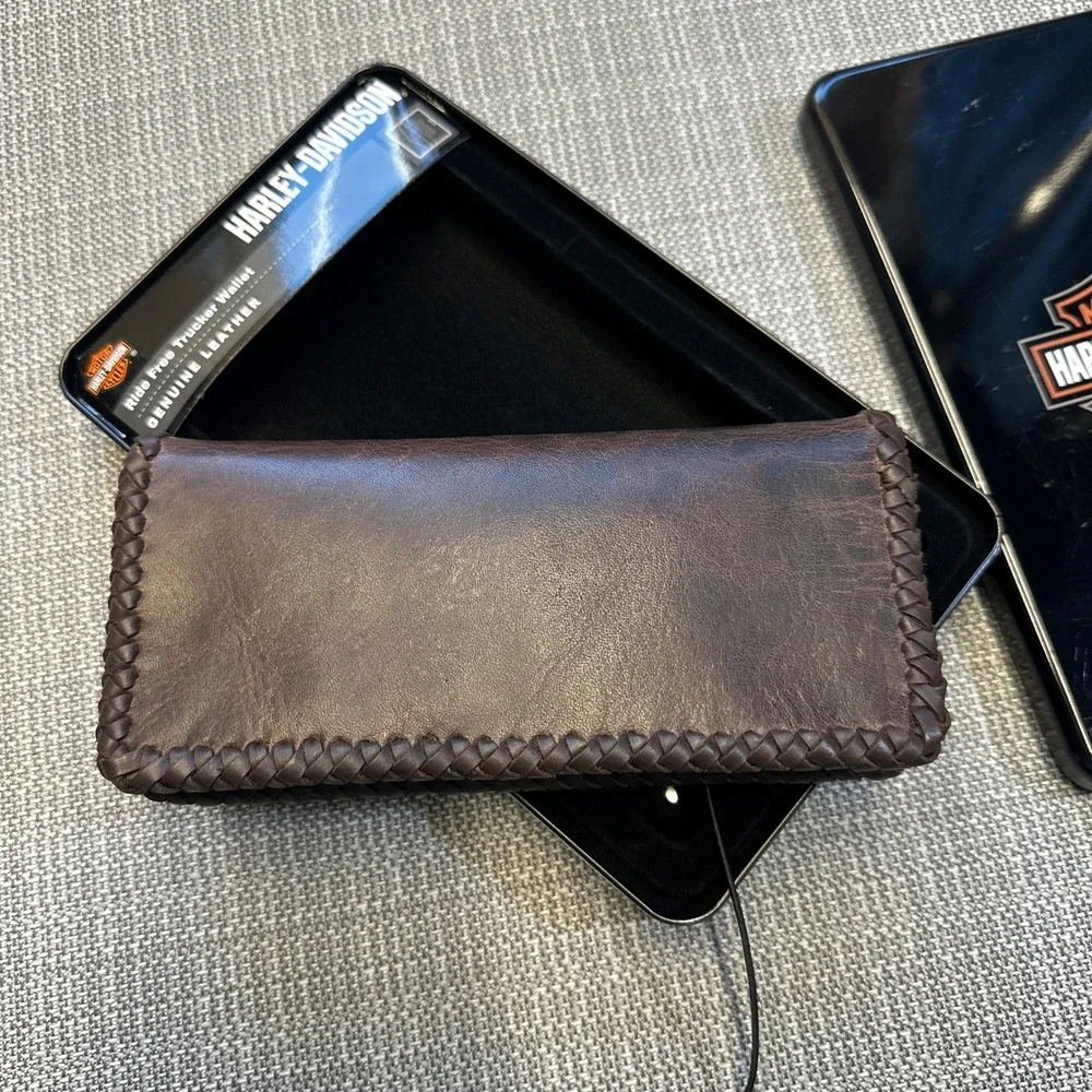 New Harley-Davidson Ride Free Trucker Wallet Eagle Brown Leather w/RFID 5748